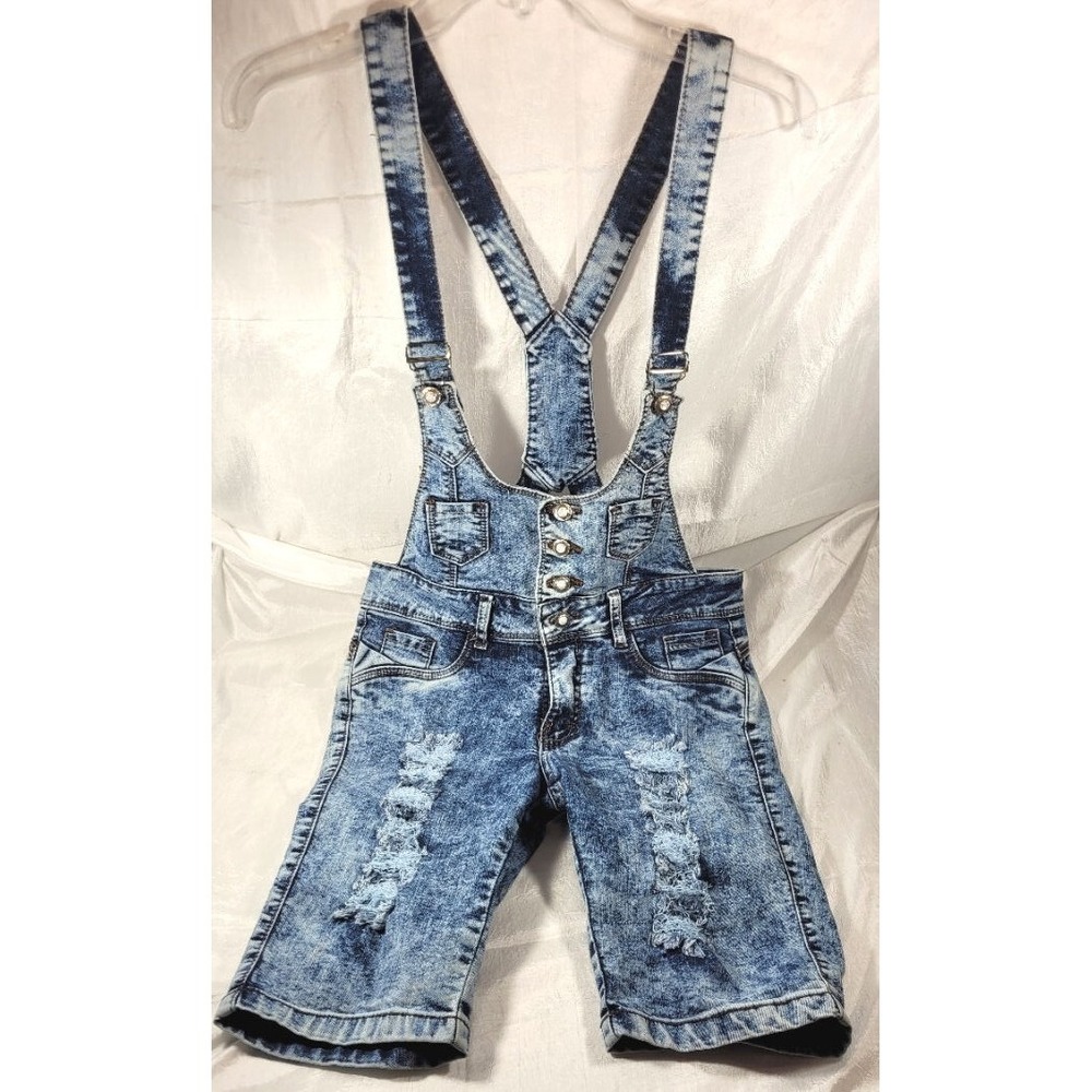 Hot Spice Made in Peru Women's Distressed Denim Overall Shorts - Medium